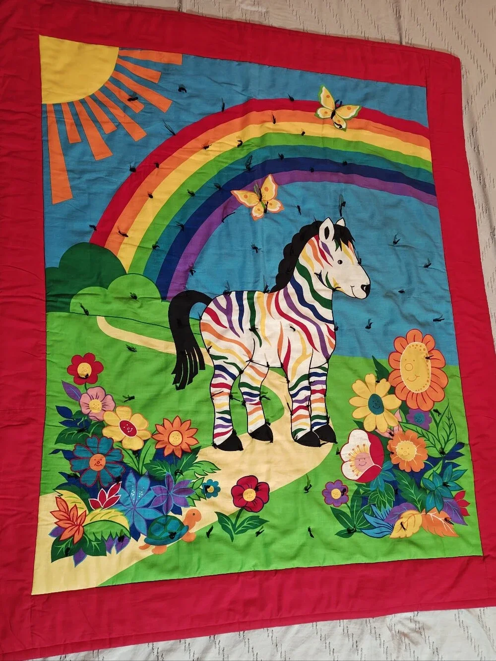 Baby Blanket Rainbow Zebra & Rainbow 42 X 50 inches EUC - Vibrant!!